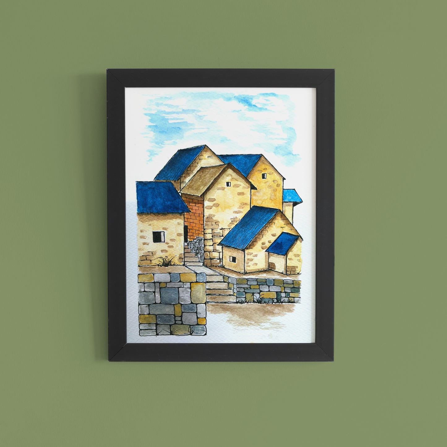 Rustic Village - Hand-painted Watercolour Wall Art