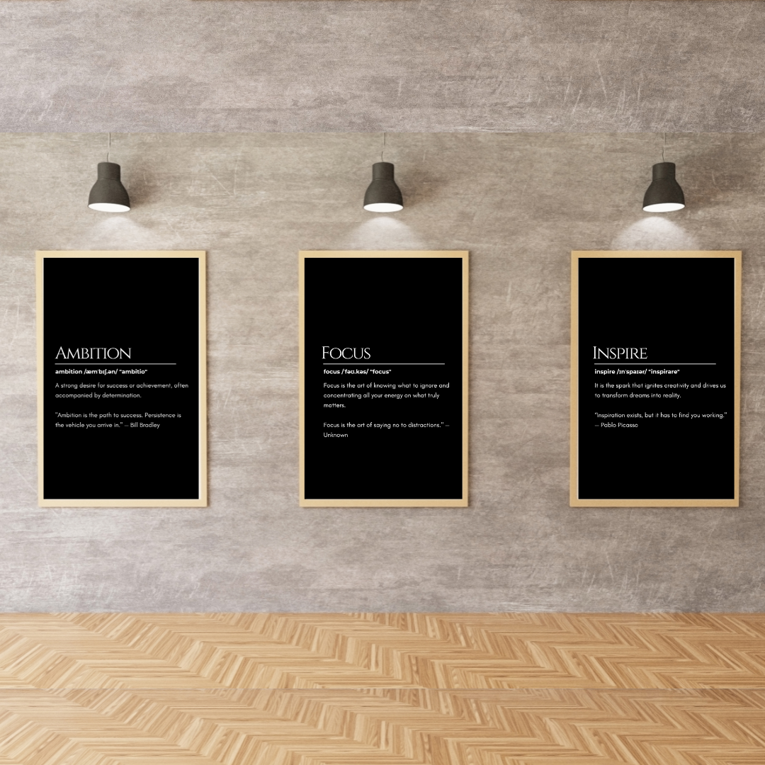 Elegant Ambition Motivational Quote Frame – Minimalist Wall Decor for Inspiration