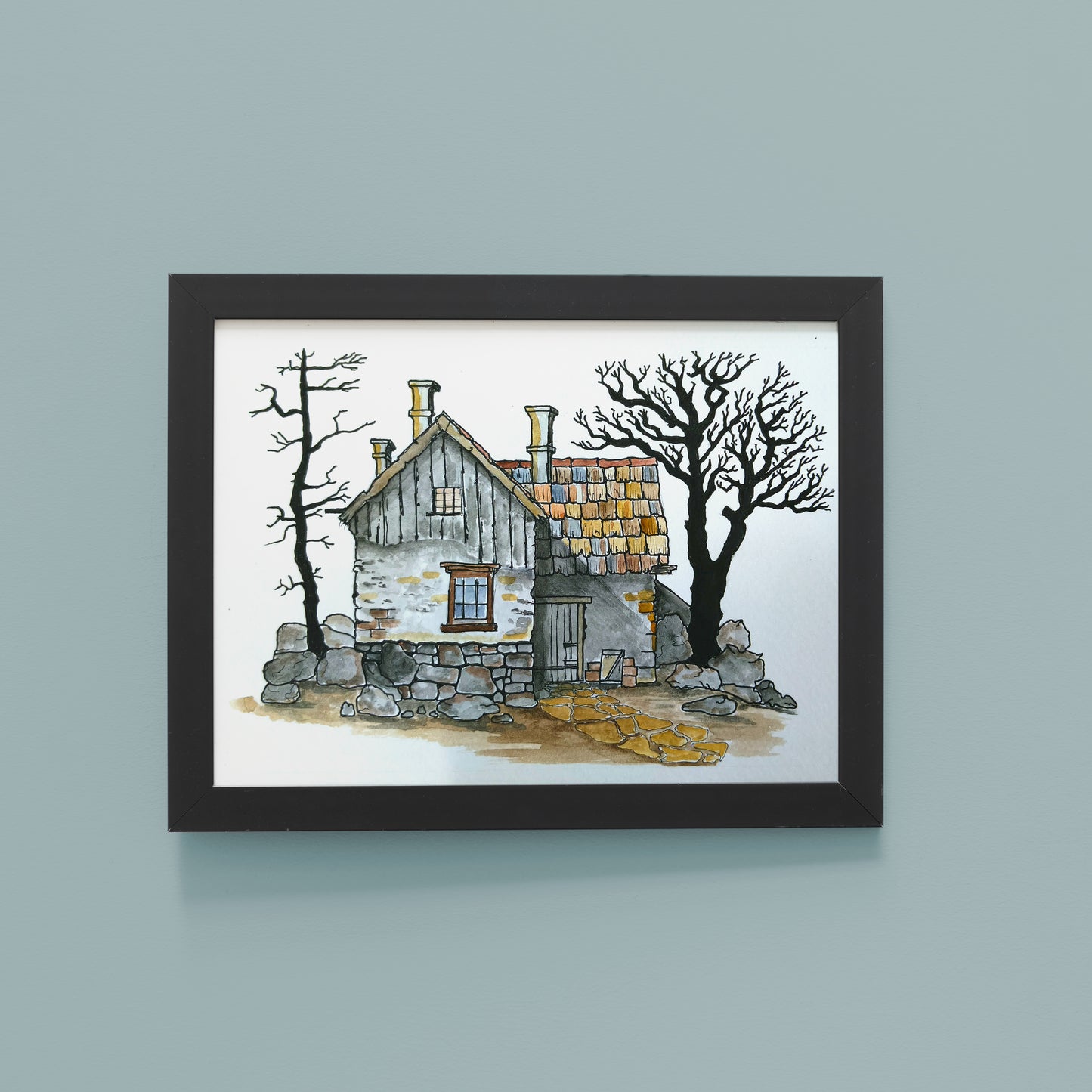 Rustic Cottage - Hand-painted Watercolour Wall Art