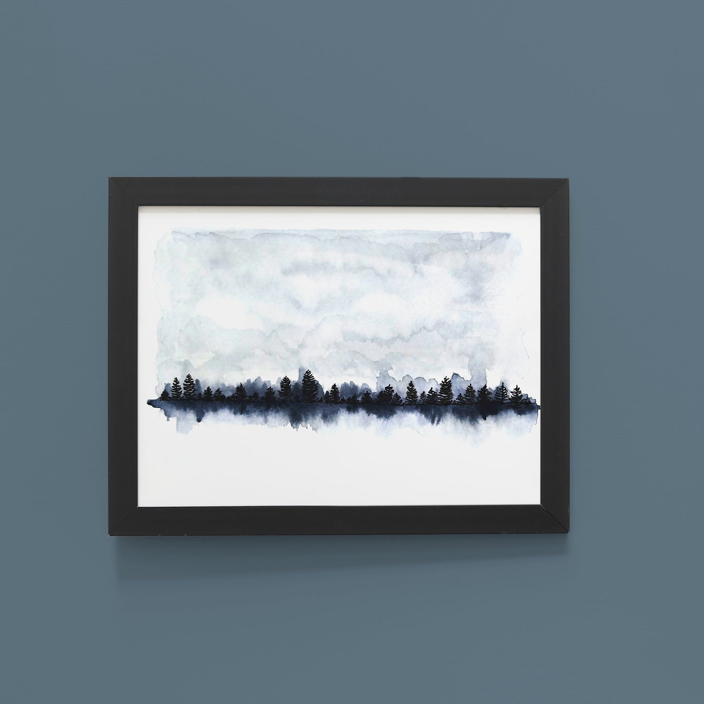 Misty Horizon – Blue Serenity Landscape Watercolour Wall Art