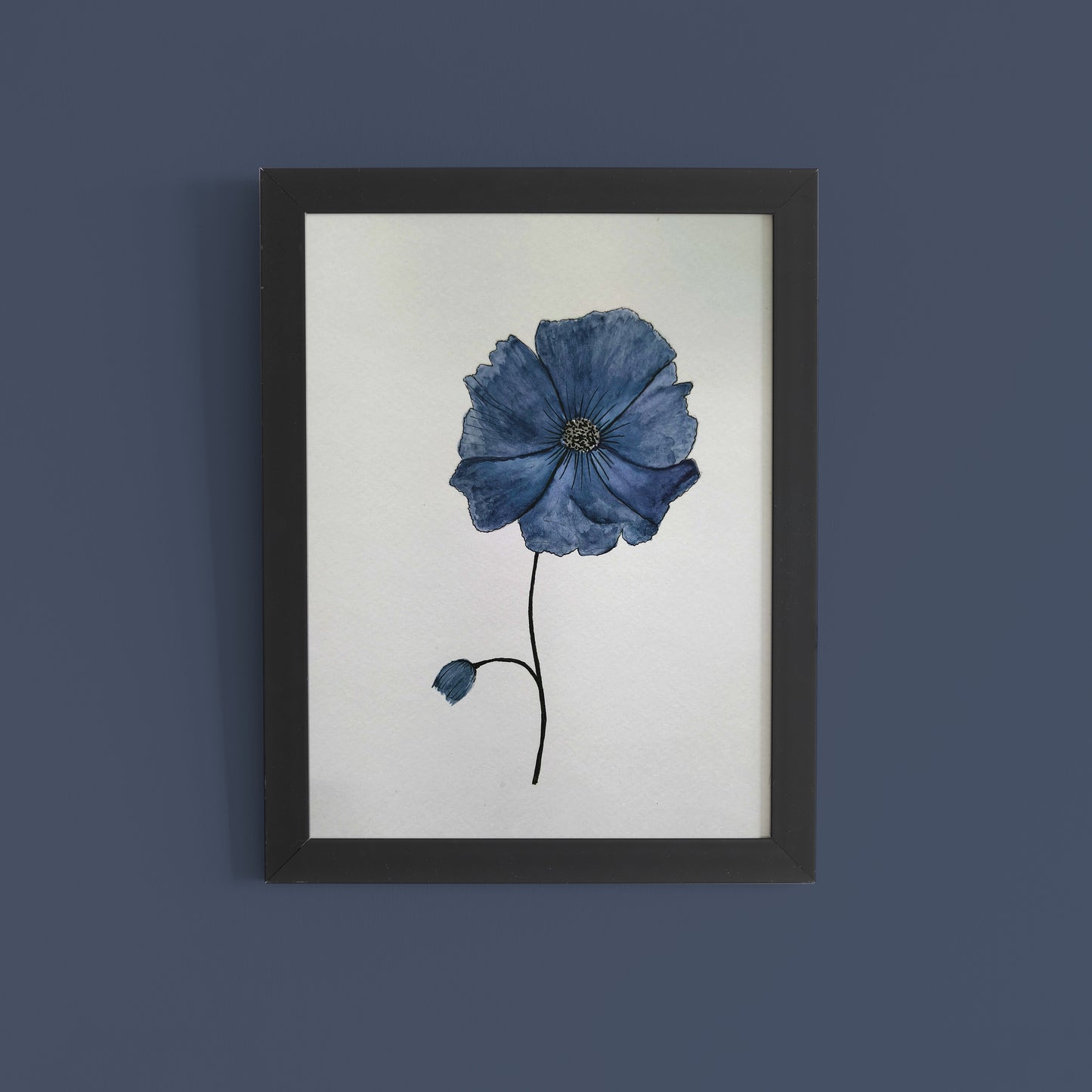 Indigo Bloom: Minimalist Blue Flower Watercolor Art