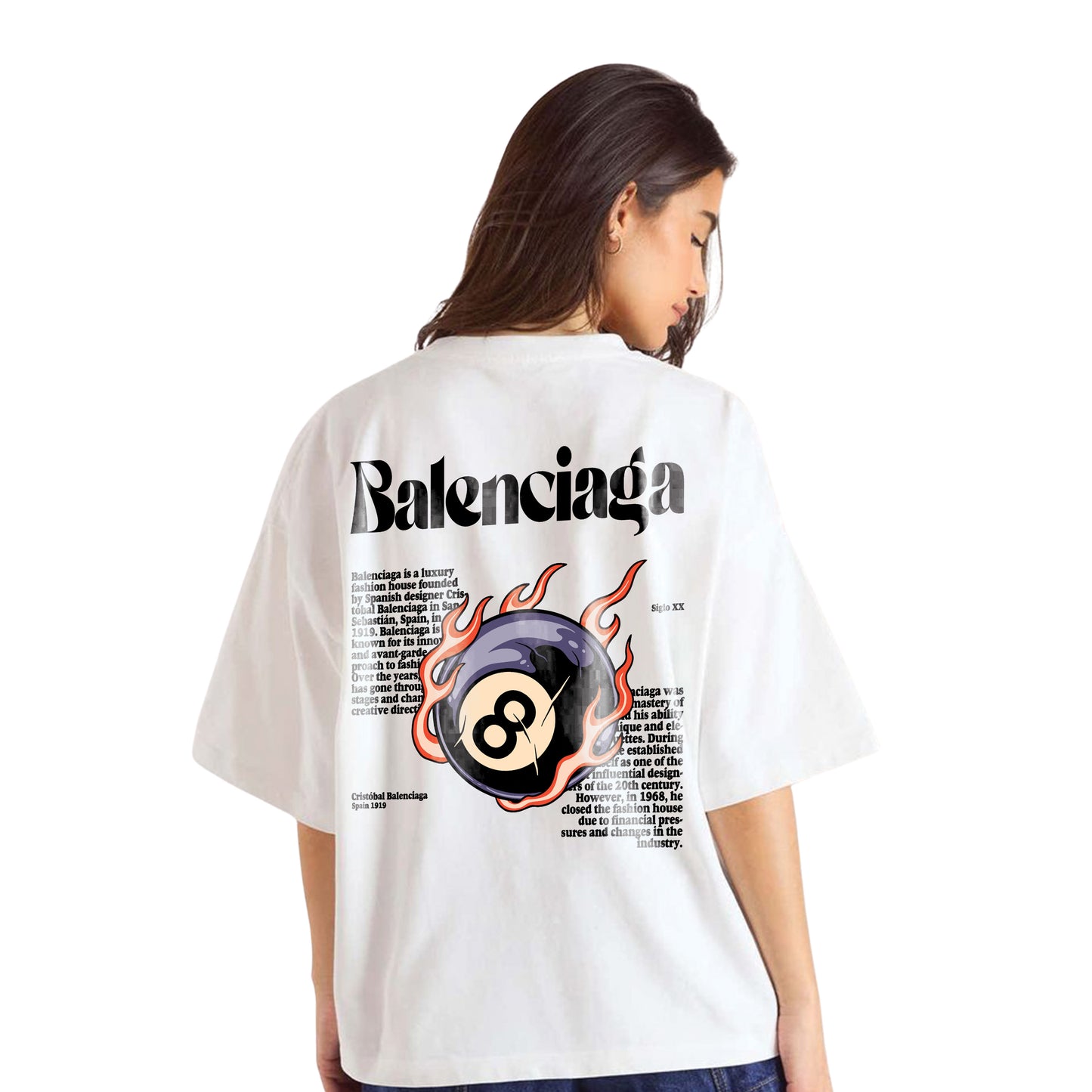 Balenciaga 8-Ball Graphic T-Shirt – Oversized White Designer-Inspired Tee