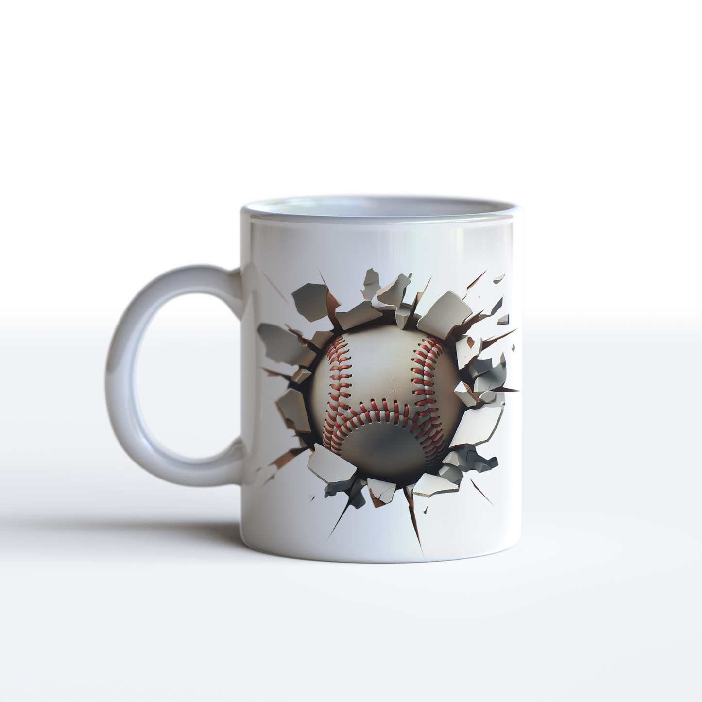 3D Baseball Mug – Realistic Cracked Wall Sports Coffee Mug