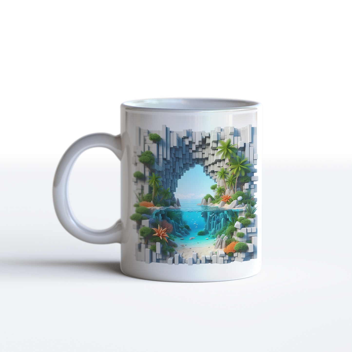 3D Beach Cave Mug – Tropical Paradise Ocean View Coffee Coffee Mug