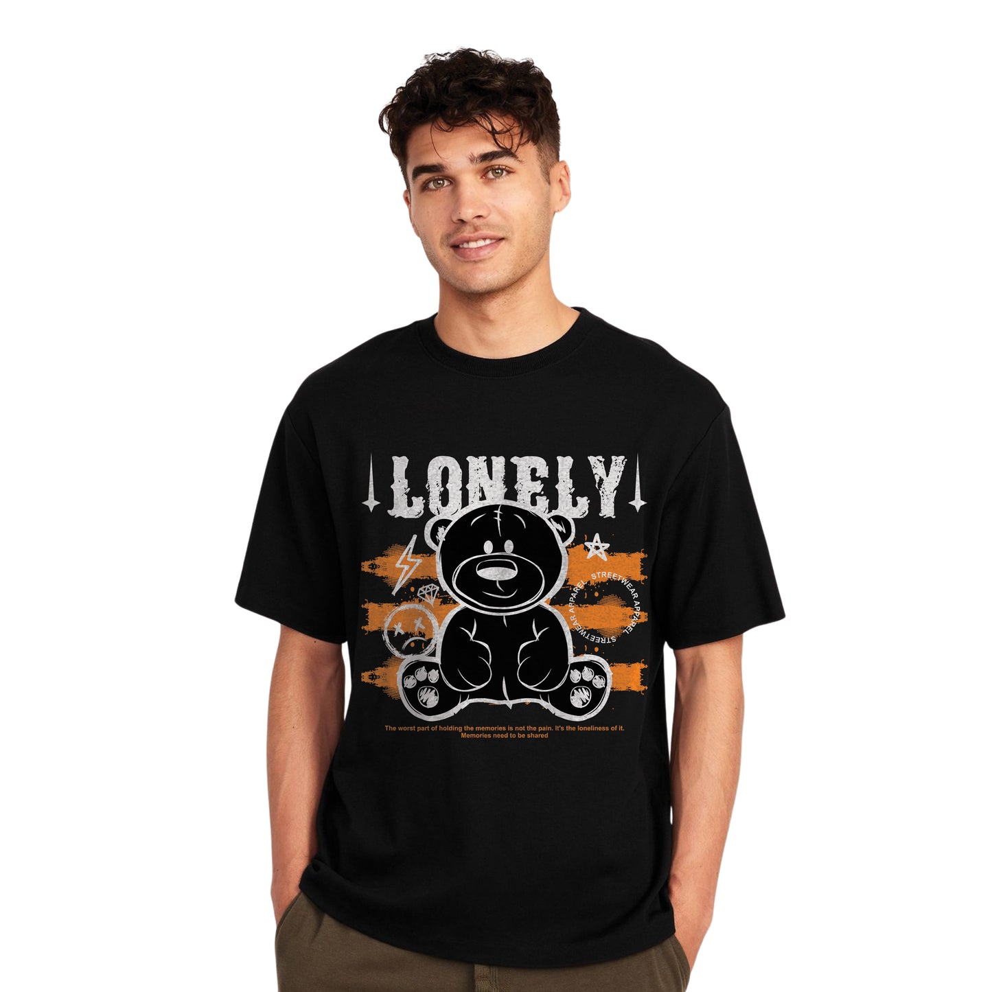 Lonely Teddy Bear Graphic T-Shirt – Emotional Art Tee, Unisex Black Comfort Fit