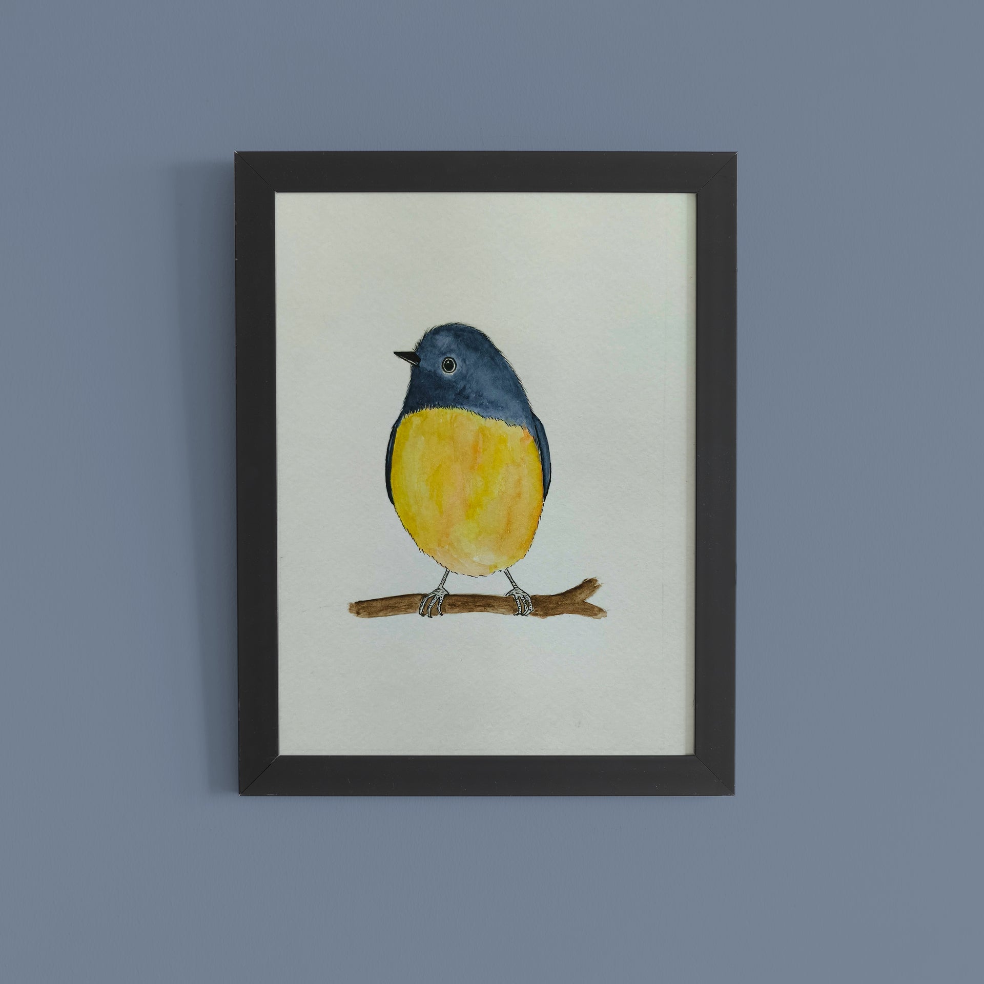 Blue Songbird: Perched Watercolor Bird Wall Art