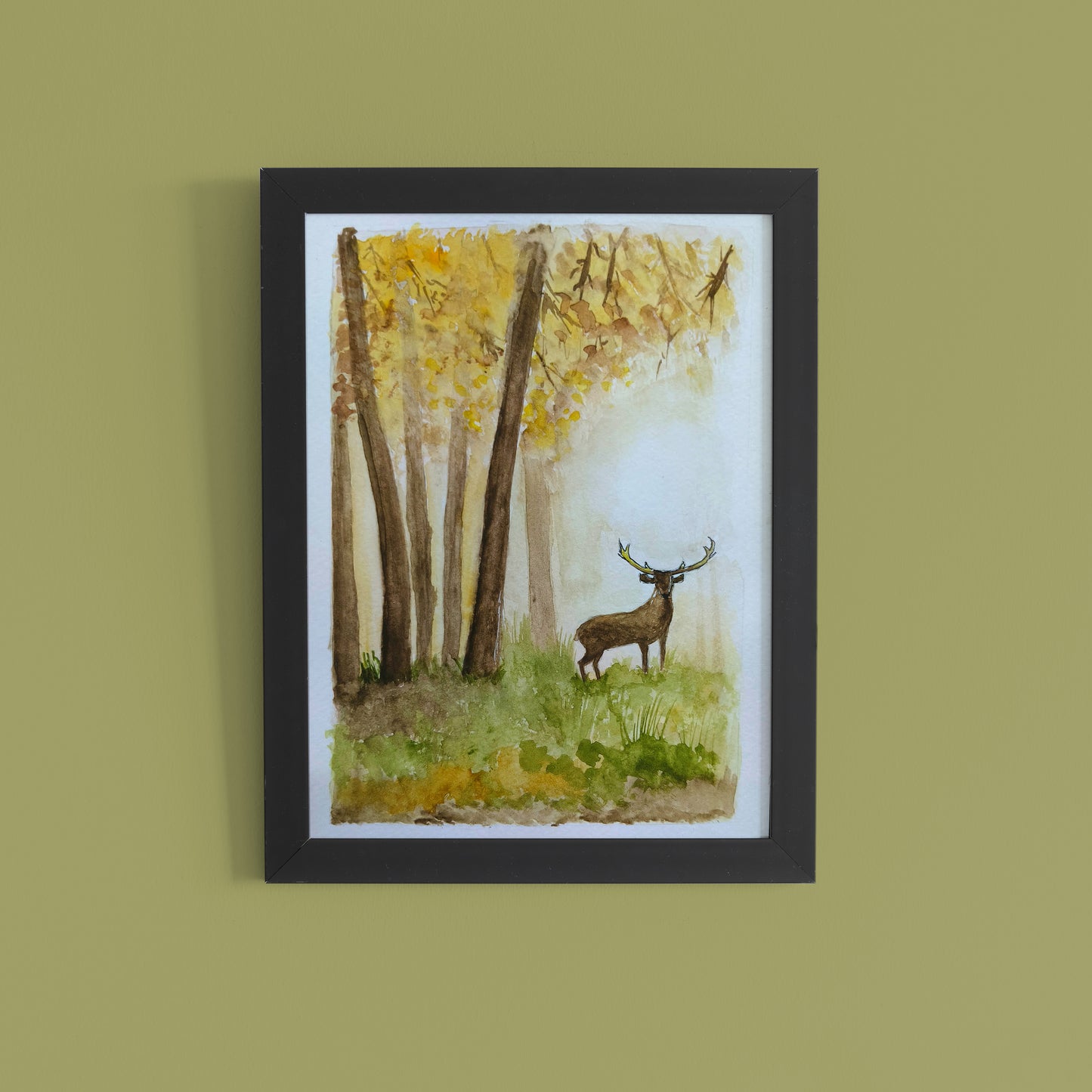 Autumn Forest Deer – Serenity in Nature Watercolour Minimalist Wall Art