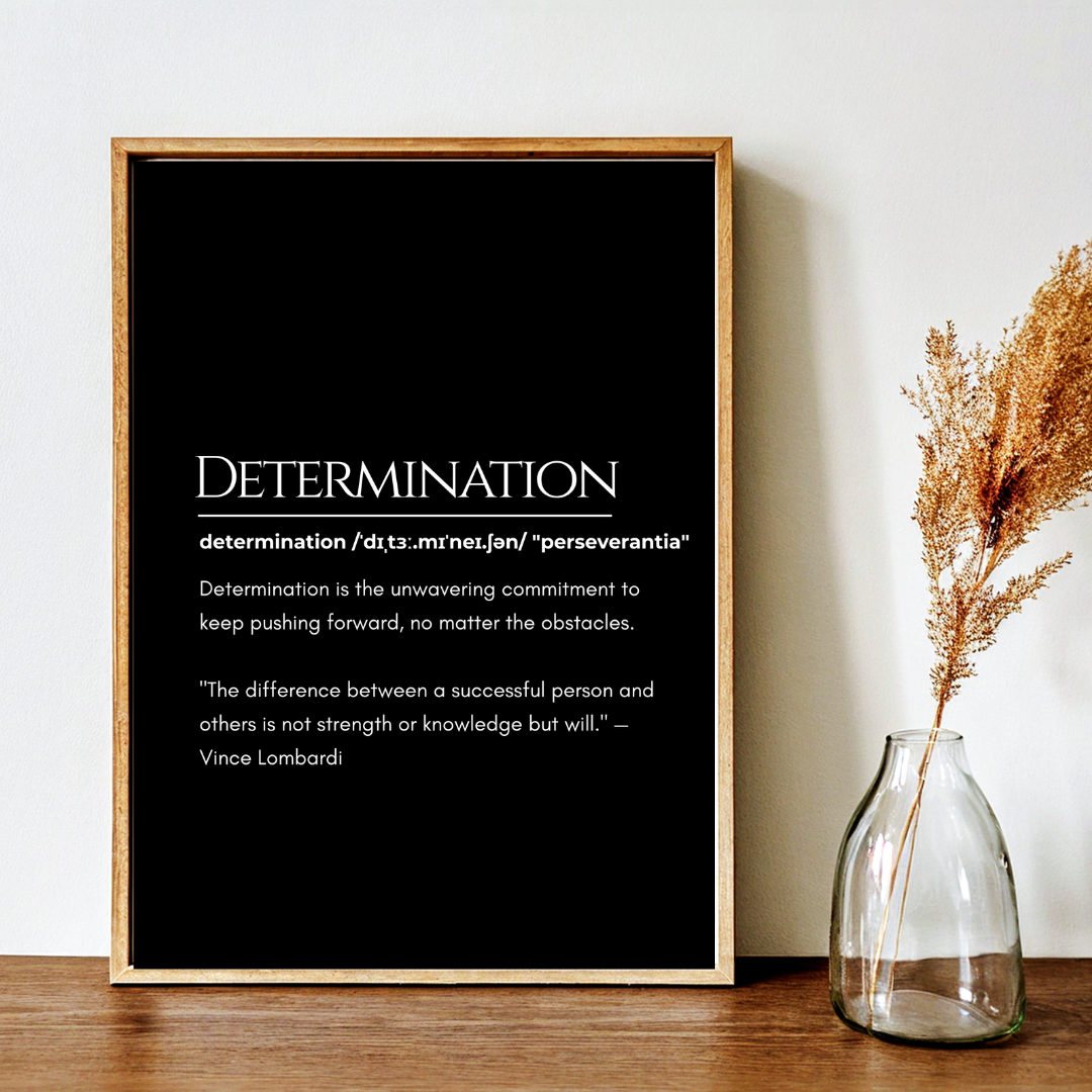 Elegant Determination Motivational Quote Frame – Minimalist Wall Decor for Inspiration