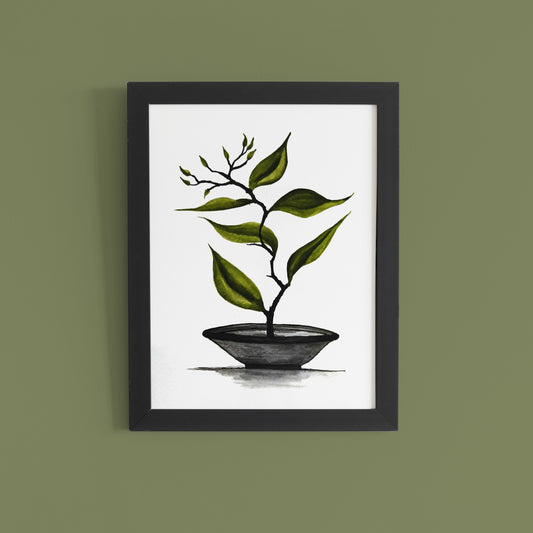 Minimalist Bonsai Plant – Zen Watercolor Botanical Wall Art