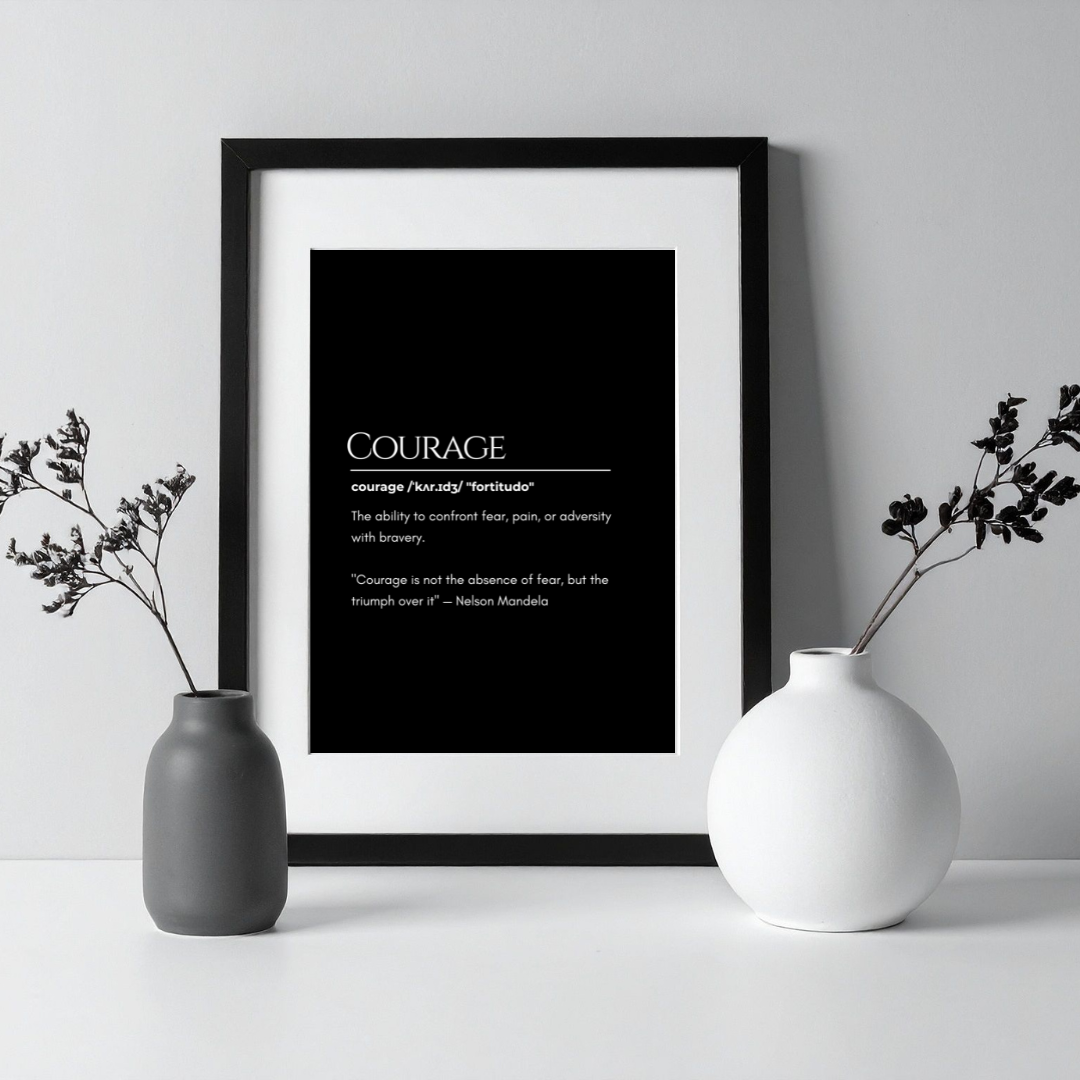 Elegant Courage Motivational Quote Frame – Minimalist Wall Decor for Inspiration