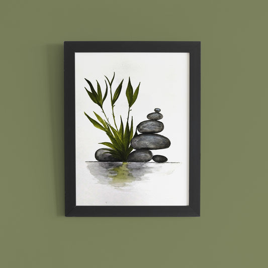 Zen Balance – Stones & Bamboo Watercolor Wall Art