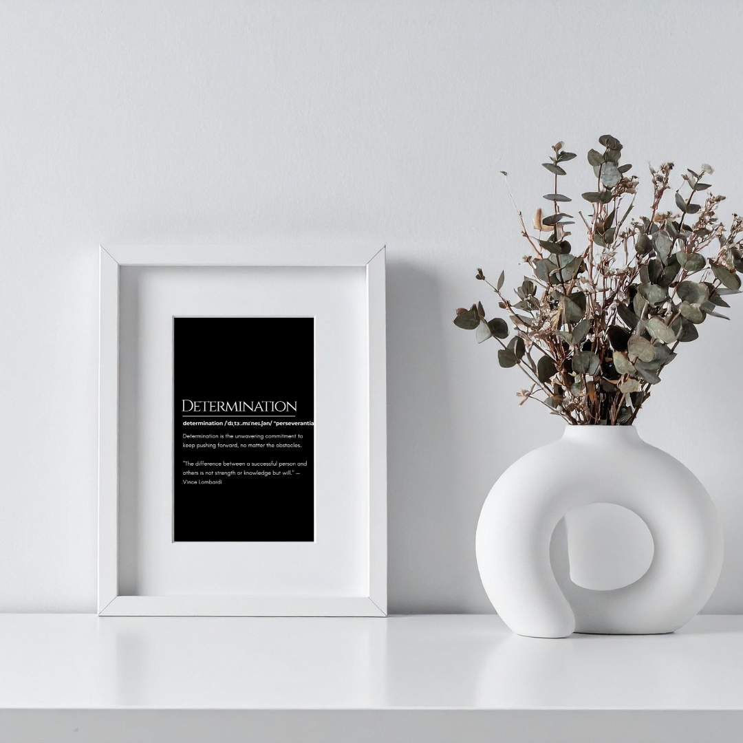 Elegant Determination Motivational Quote Frame – Minimalist Wall Decor for Inspiration
