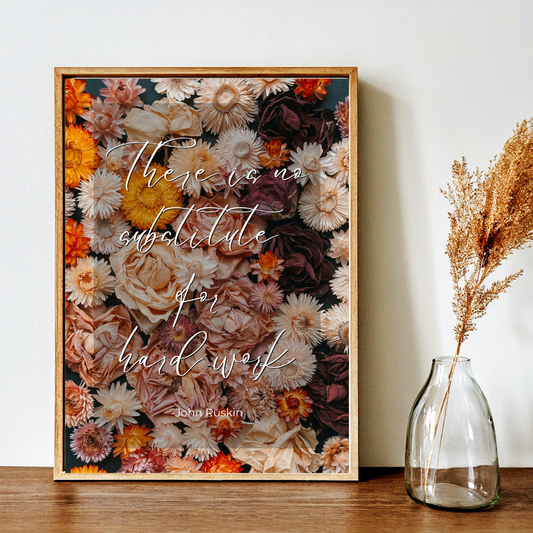 There Is No Substitute for Hard Work – John Ruskin Inspirational Frame – Minimalist Wall Decor