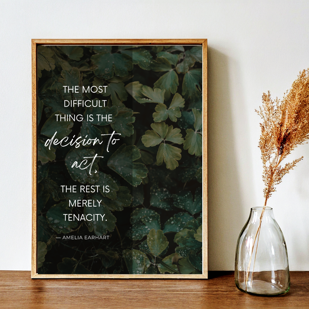 Decision to Act – Amelia Earhart Inspirational Frame – Minimalist Wall Decor