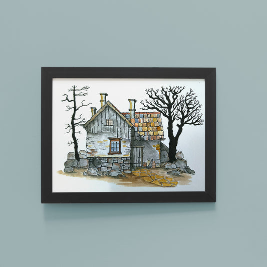 Rustic Cottage -  Hand-painted Watercolour Wall Art