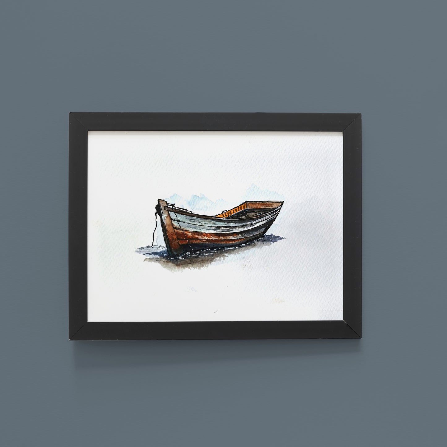 Anchored Serenity: Boat Watercolor Art