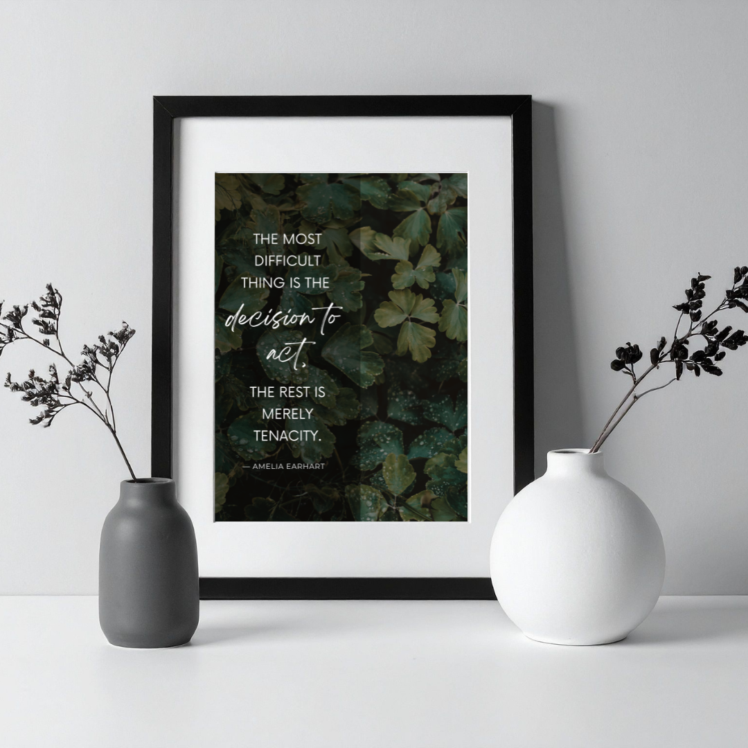 Decision to Act – Amelia Earhart Inspirational Frame – Minimalist Wall Decor
