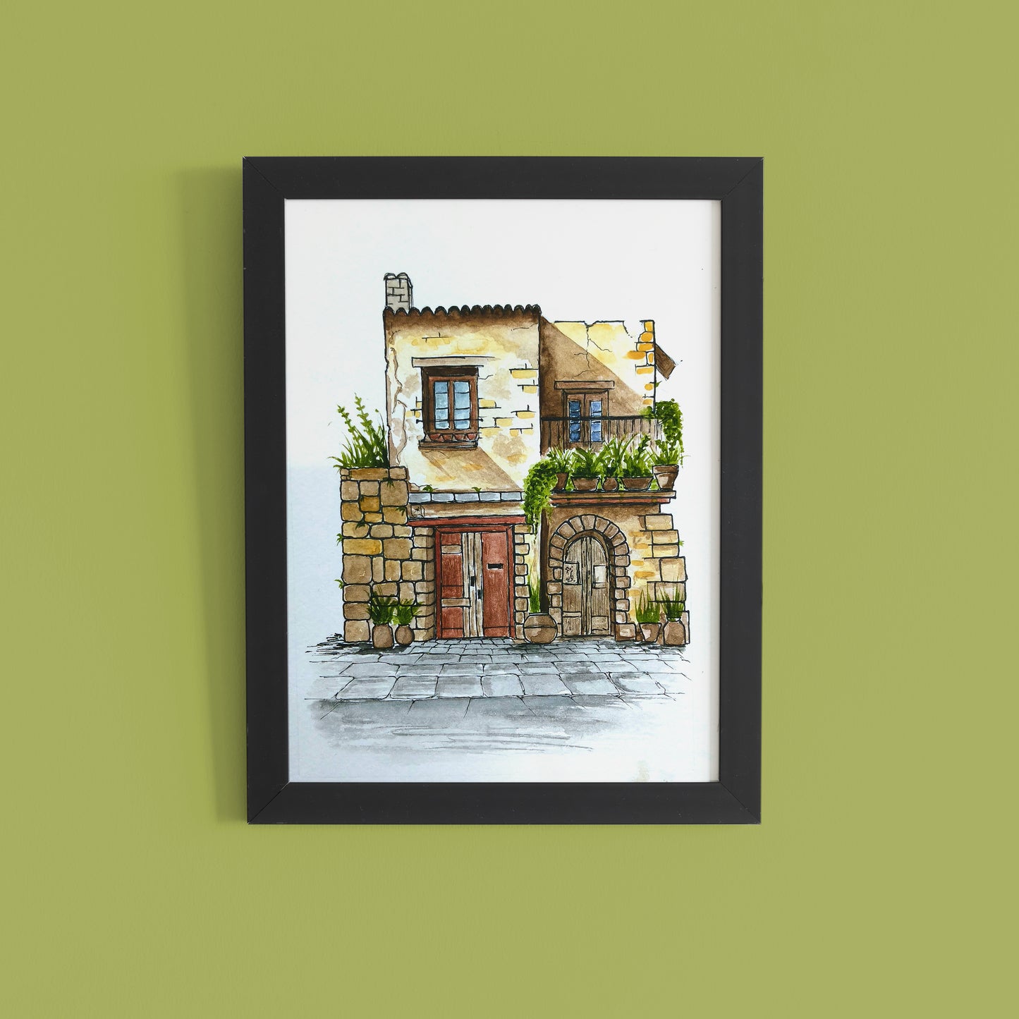 Mediterranean House -  Hand-painted Watercolour Wall Art