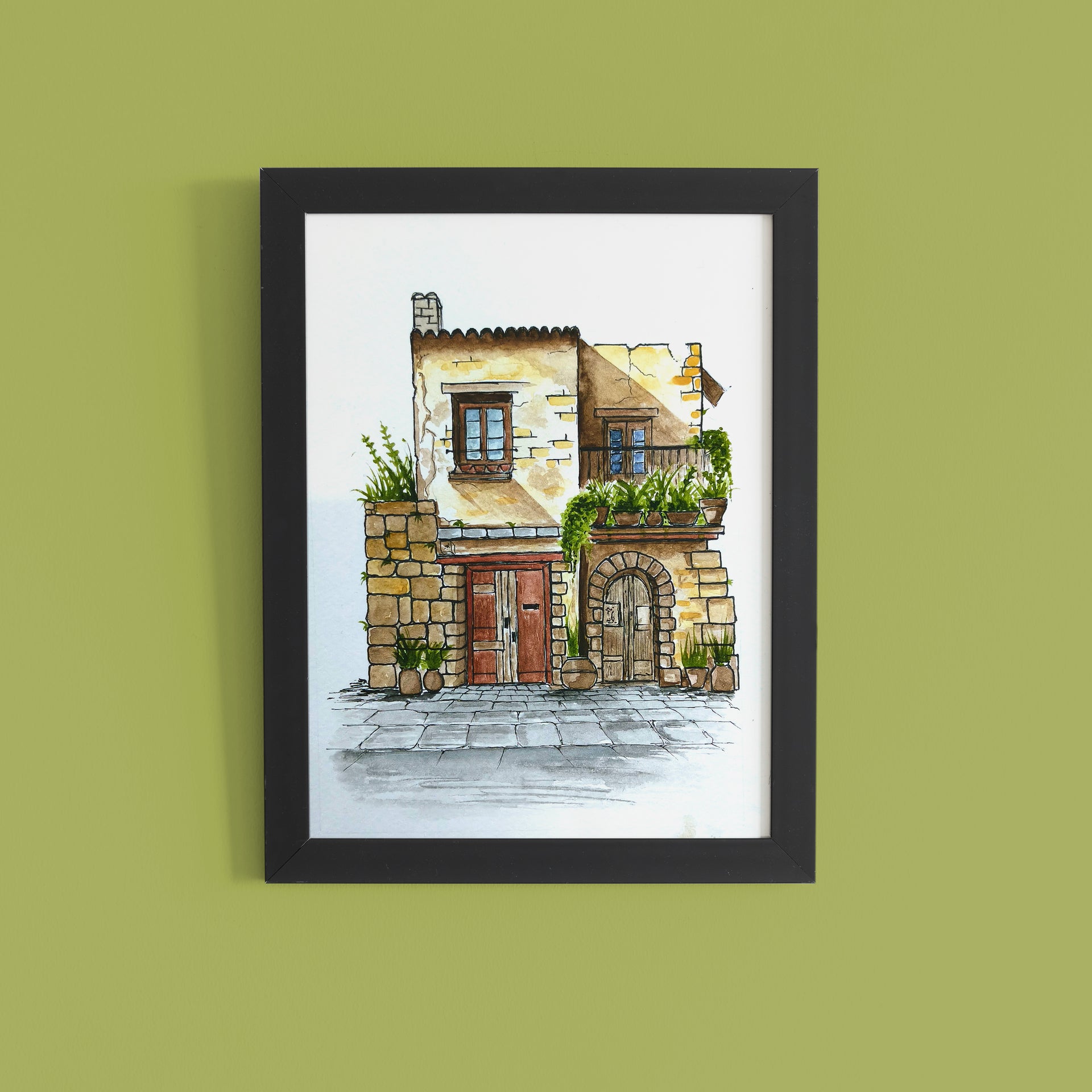 Mediterranean House -  Hand-painted Watercolour Wall Art