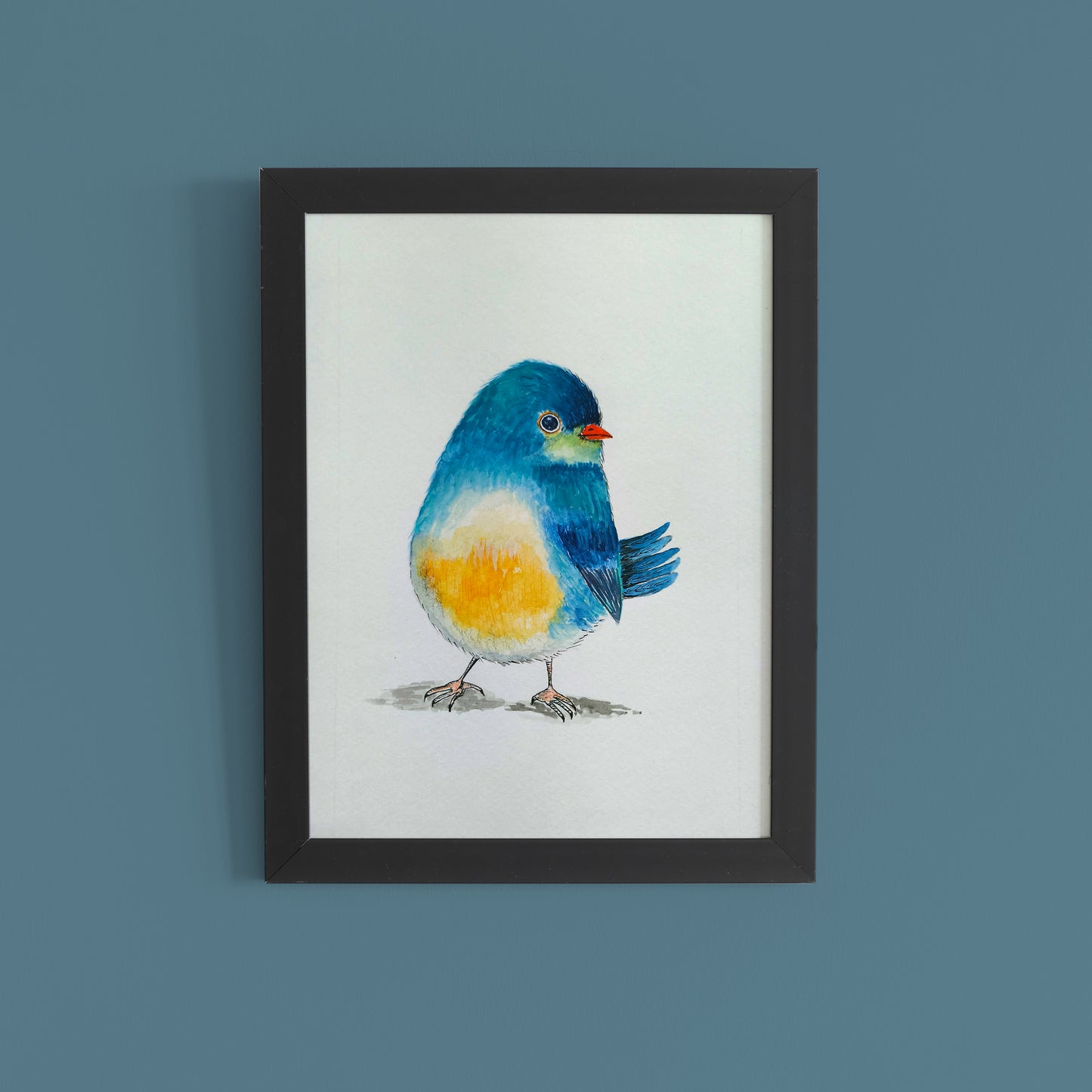 Vivid Bluebird: Playful Watercolor Bird Wall Art