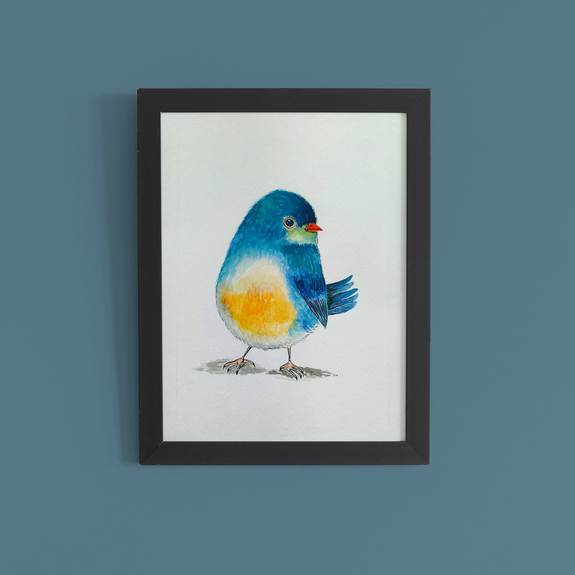 Vivid Bluebird: Playful Watercolor Bird Wall Art