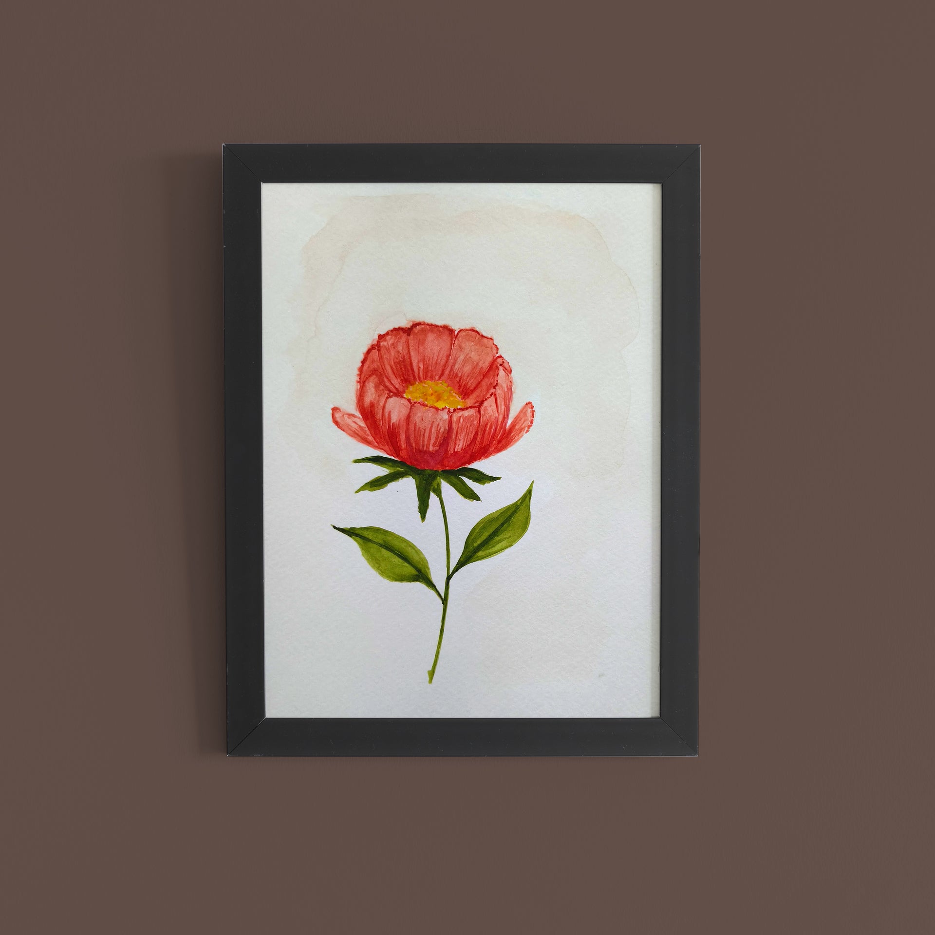 Scarlet Bloom: Minimalist Botanical Watercolor Art
