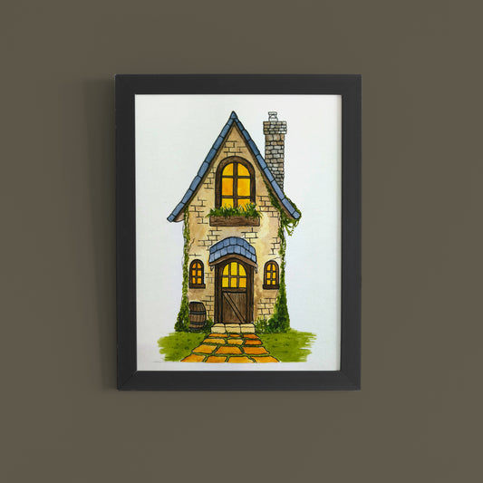 Fairytale Cottage – Hand-painted Watercolour Wall Art