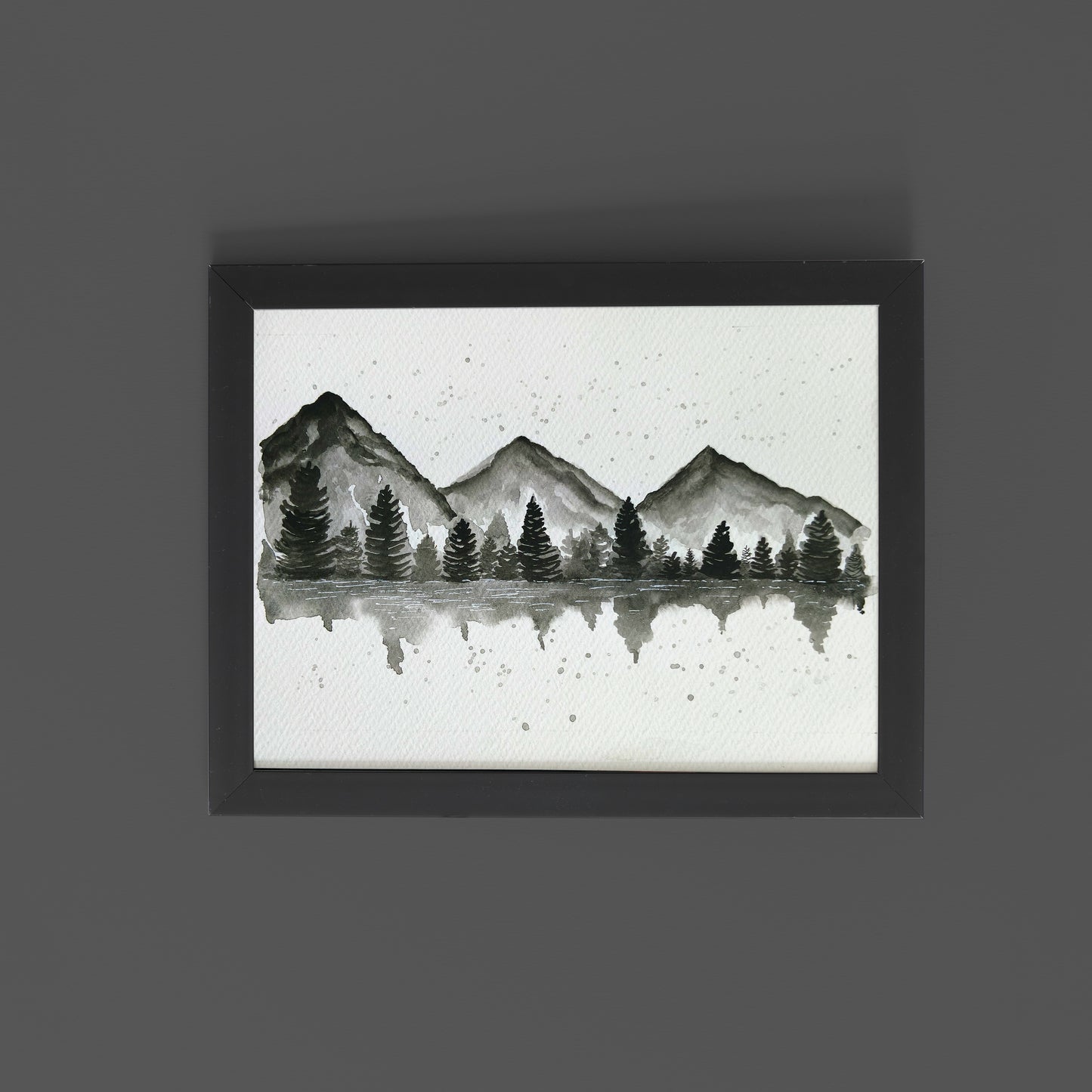 Monochrome Mountain Reflection –  Watercolour Tranquil Minimalism Wall Art