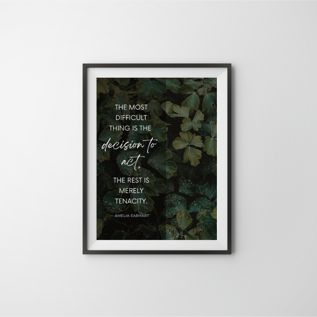 Decision to Act – Amelia Earhart Inspirational Frame – Minimalist Wall Decor