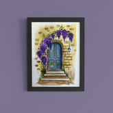 Blue Door with Wisteria – Hand-painted Watercolour Wall Art