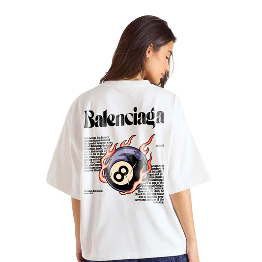 Balenciaga 8-Ball Graphic T-Shirt – Oversized White Designer-Inspired Tee