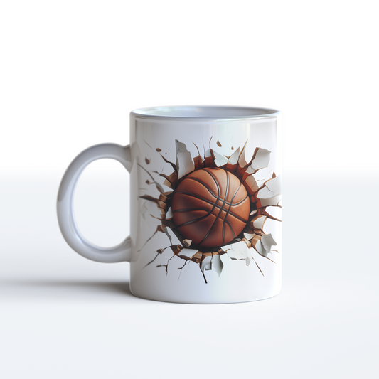 3D Basketball Mug – Realistic Cracked Wall Sports Coffee Mug