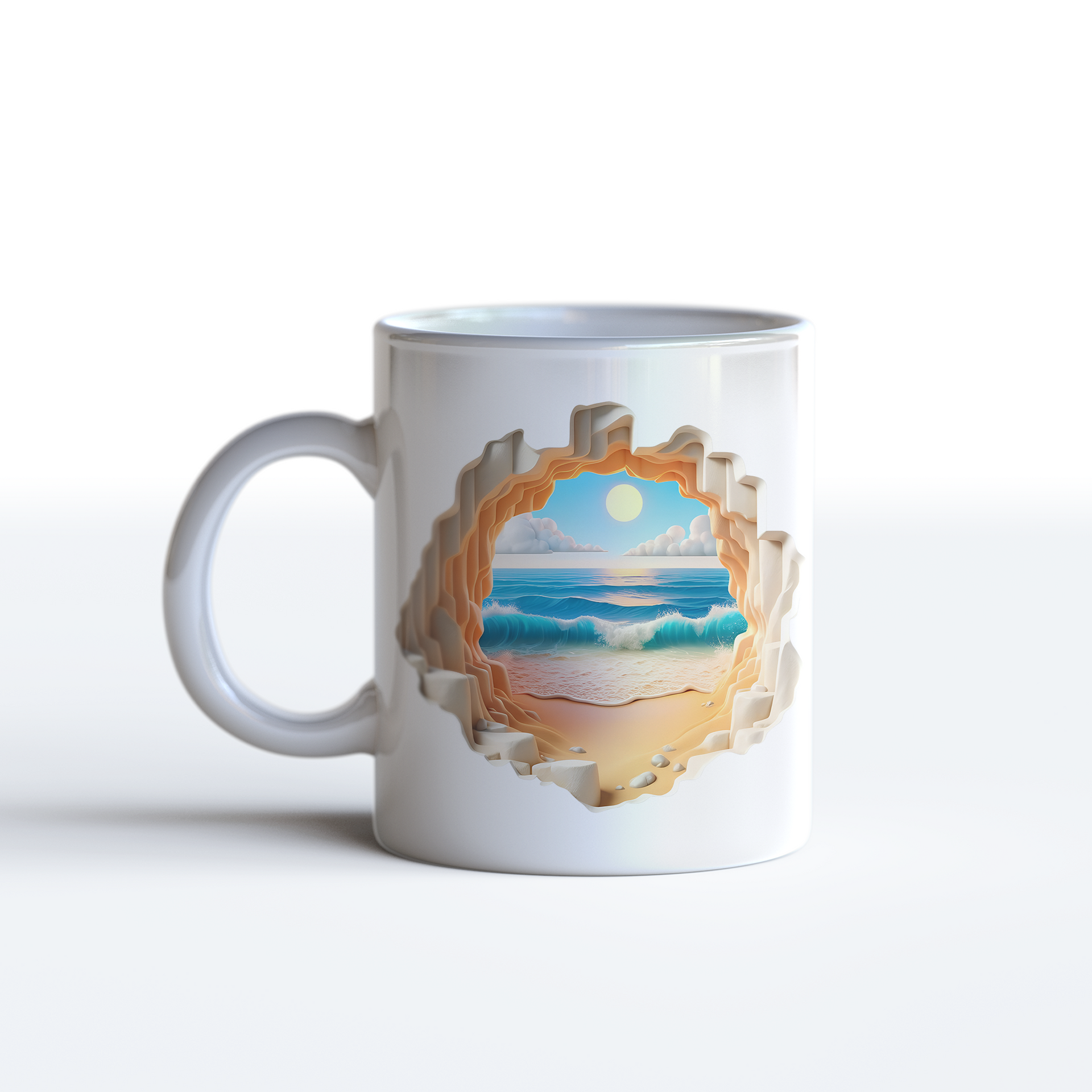 3D Beach Sunrise Mug – Layered Ocean View Coffee Mug