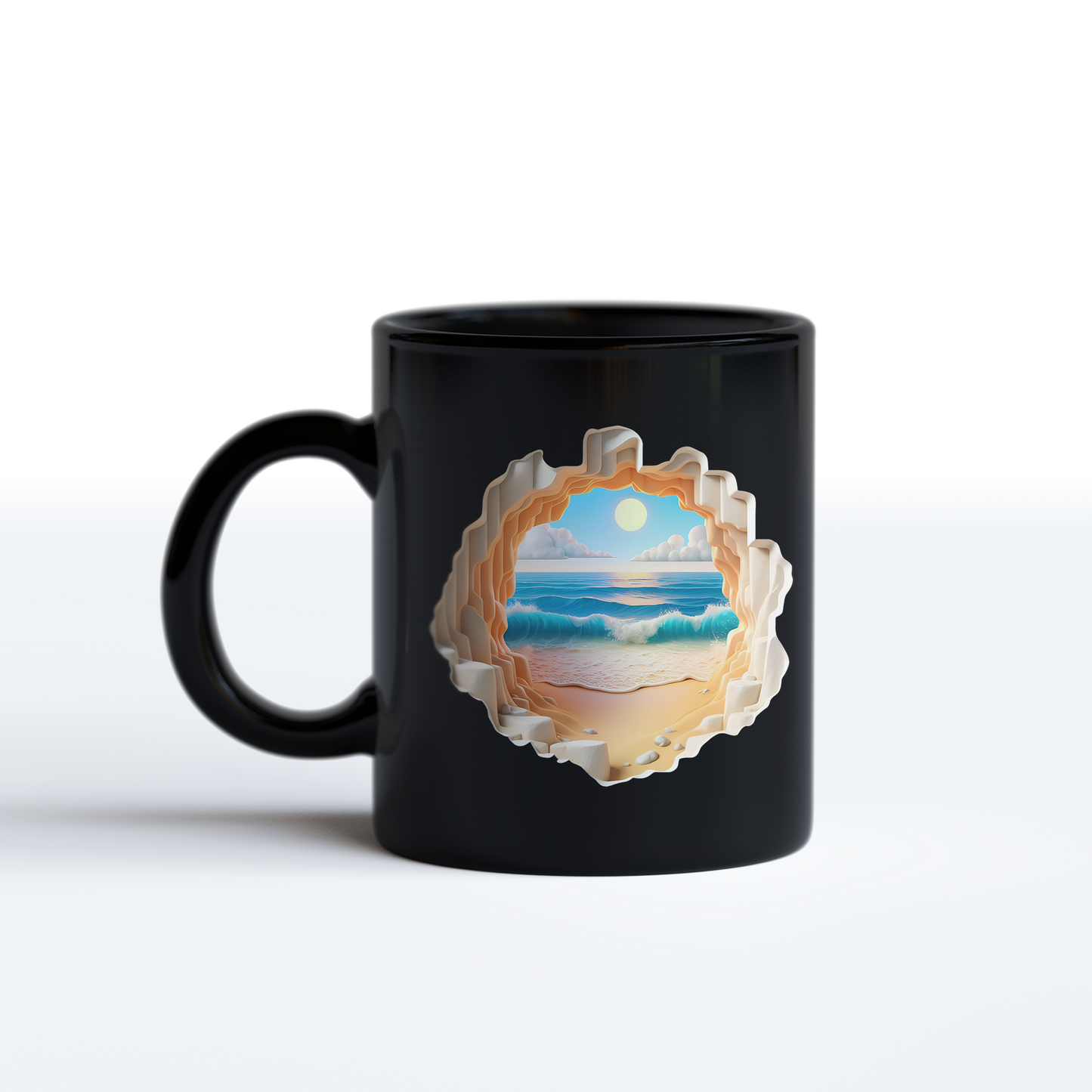3D Beach Sunrise Mug – Layered Ocean View Coffee Mug