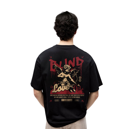 Blind Love Angel Graphic T-Shirt – Oversized Black Men's Streetwear