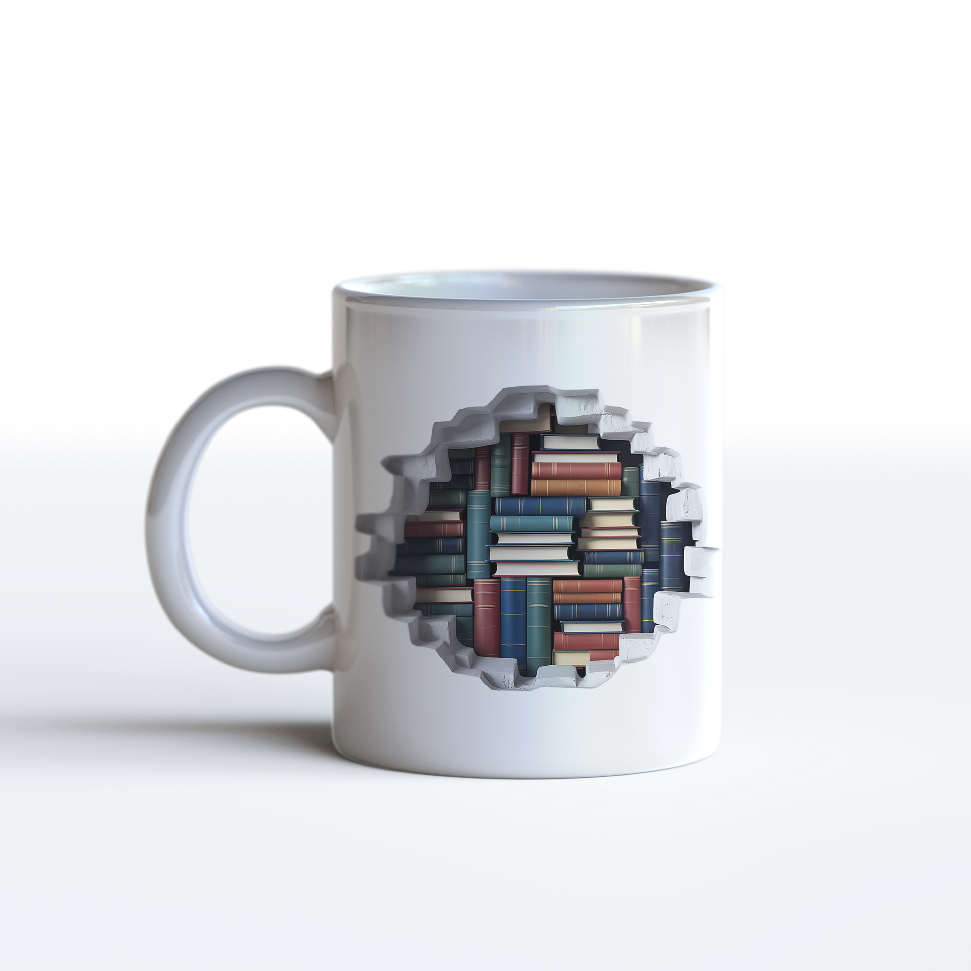 3D Bookshelf Mug – Realistic Library Wall Coffee Mug