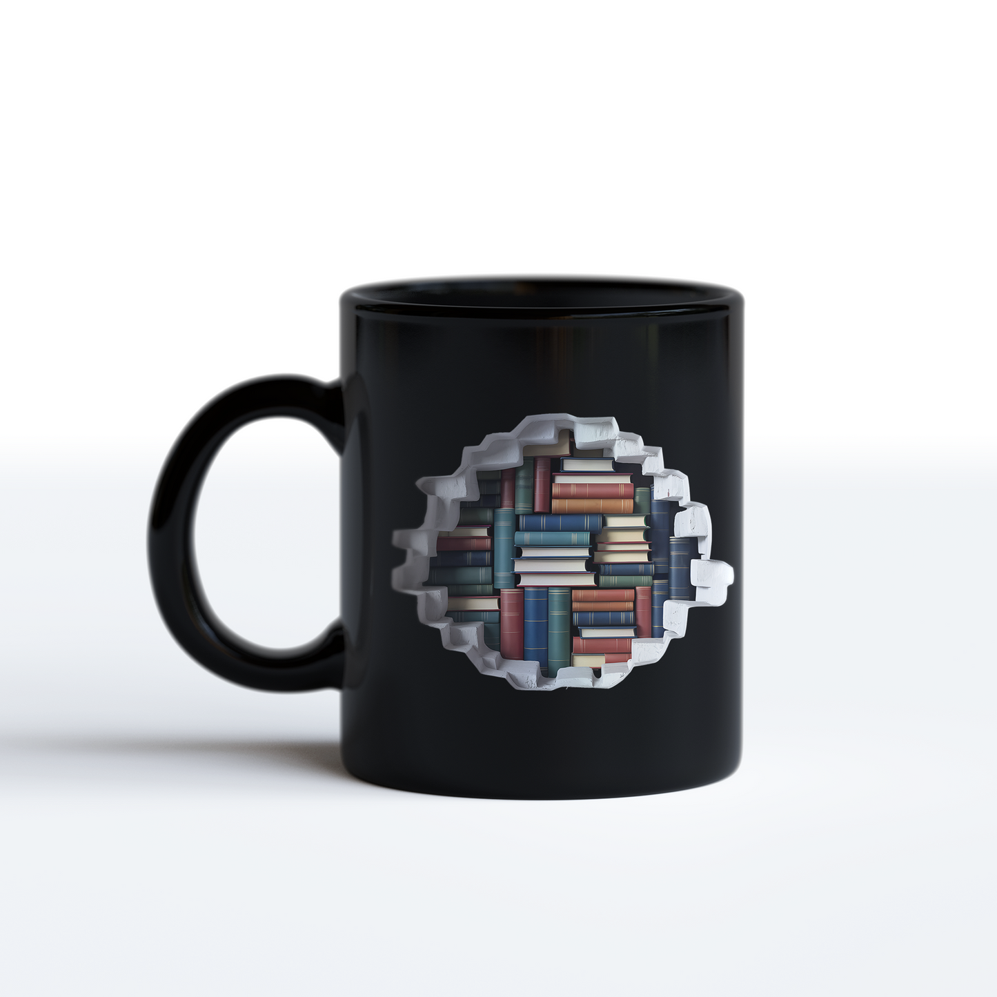 3D Bookshelf Mug – Realistic Library Wall Coffee Mug