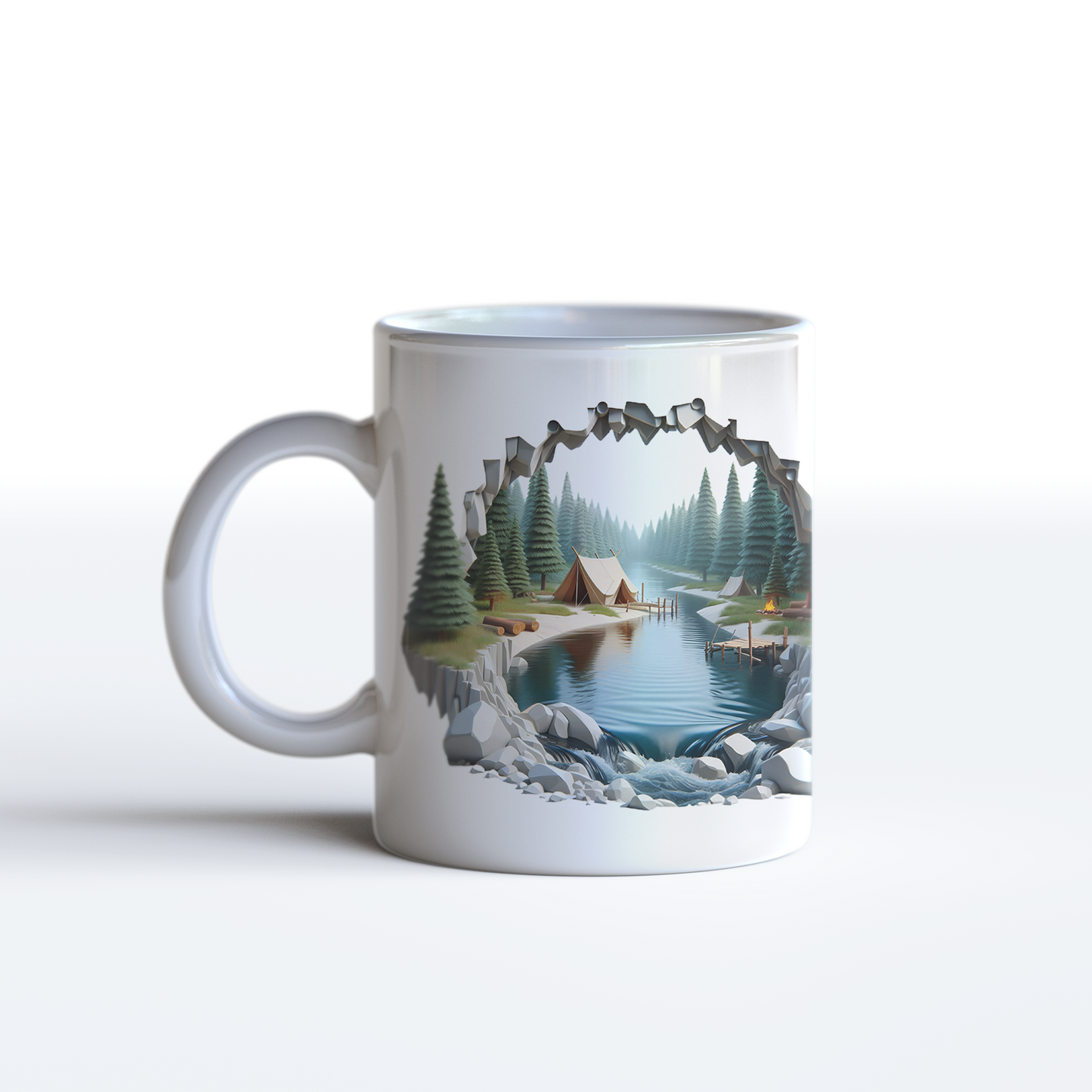 3D Camping Mug – Scenic Wilderness Tent Coffee Mug