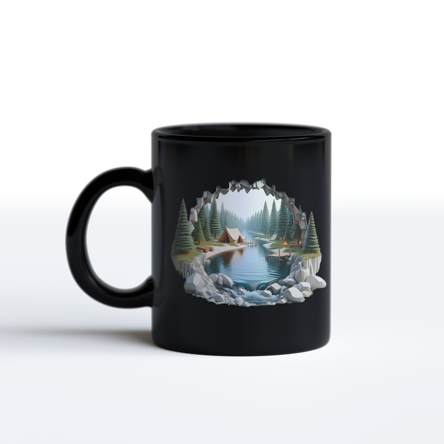 3D Camping Mug – Scenic Wilderness Tent Coffee Mug