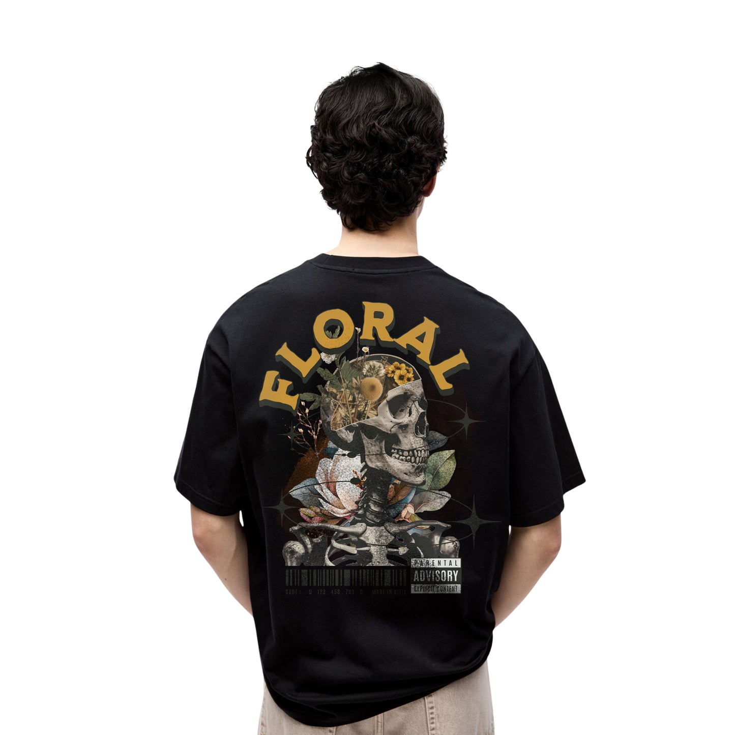 Floral Skull Graphic T-Shirt – Oversized Urban Art Tee