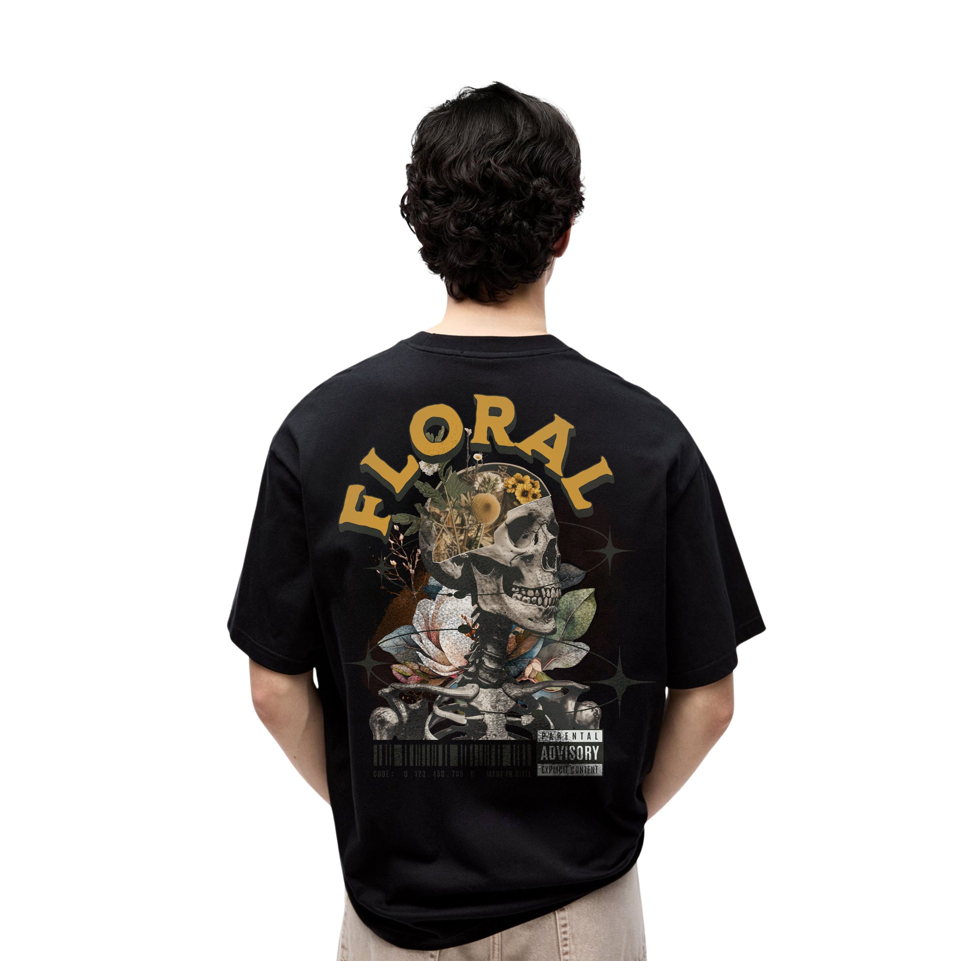 Floral Skull Graphic T-Shirt – Oversized Urban Art Tee