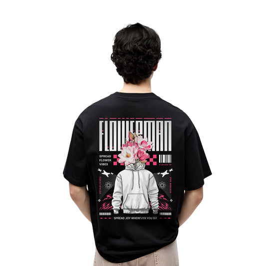 Flower Man Graphic T-Shirt – Oversized Black Artistic Streetwear