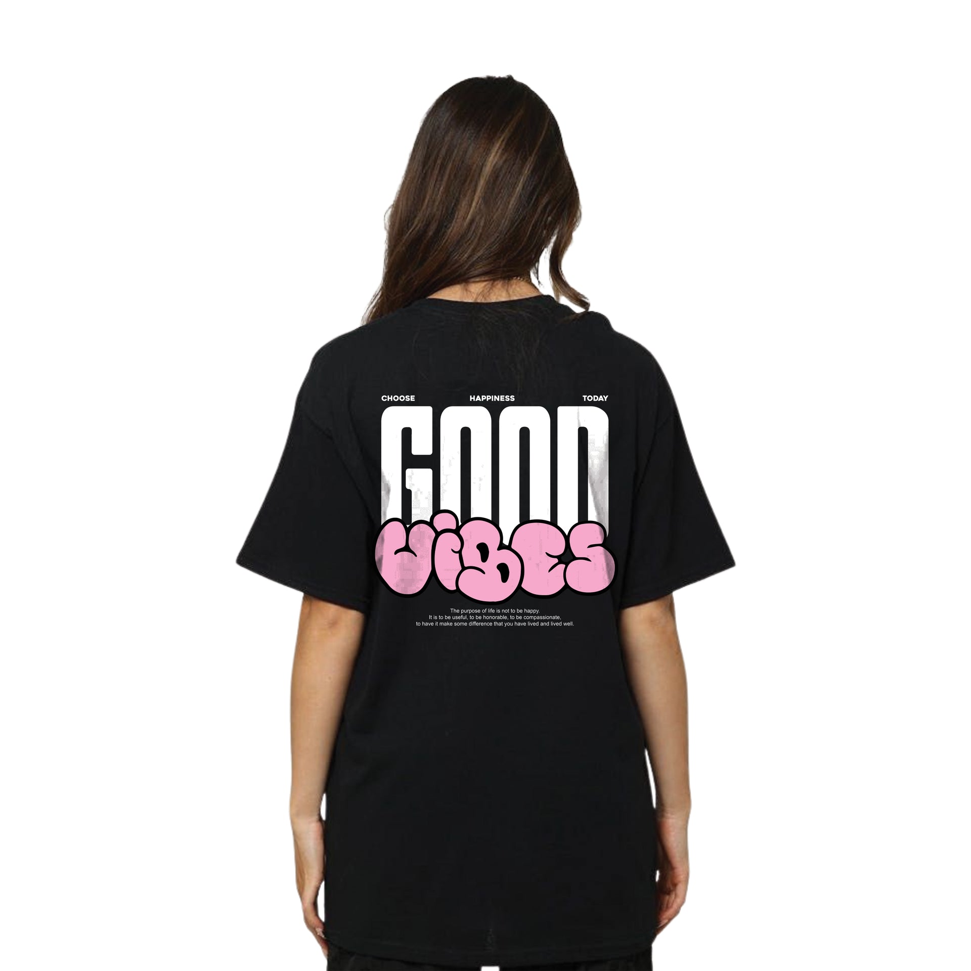 Good Vibes Graphic T-Shirt – Oversized Black Motivational Streetwear