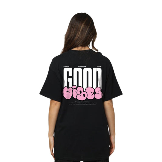 Good Vibes Graphic T-Shirt – Oversized Black Motivational Streetwear