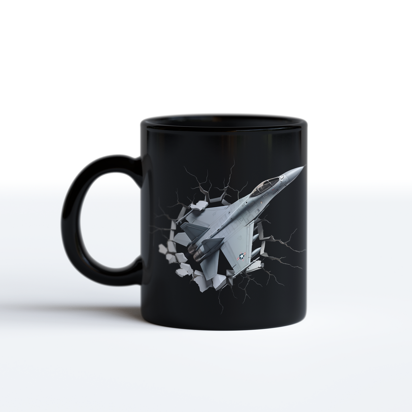 3D Jet Fighter Mug – Realistic Cracked Wall Airplane Coffee Mug