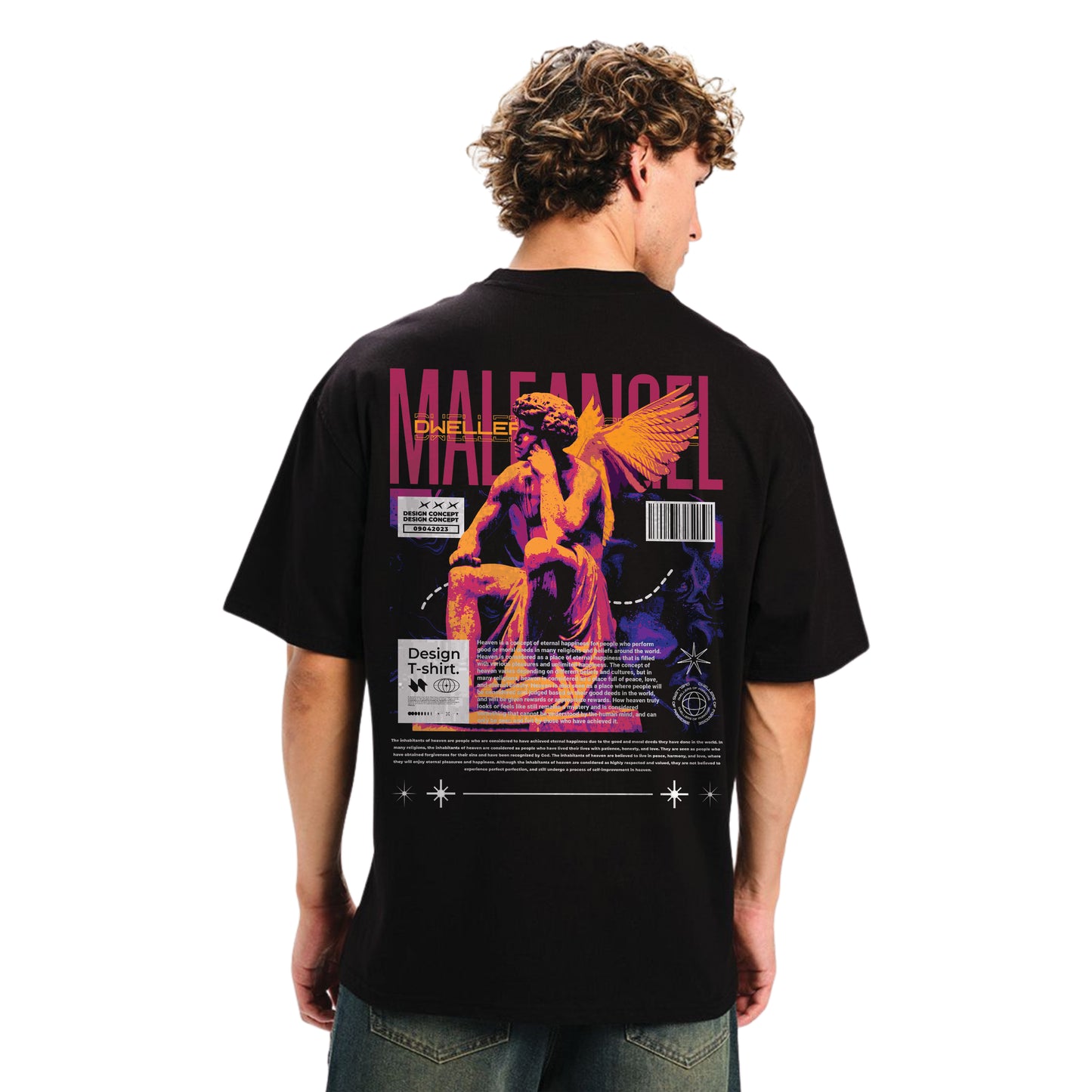 Angel Graphic T-Shirt – Artistic Statue Print, Unisex Neon Streetwear Tee