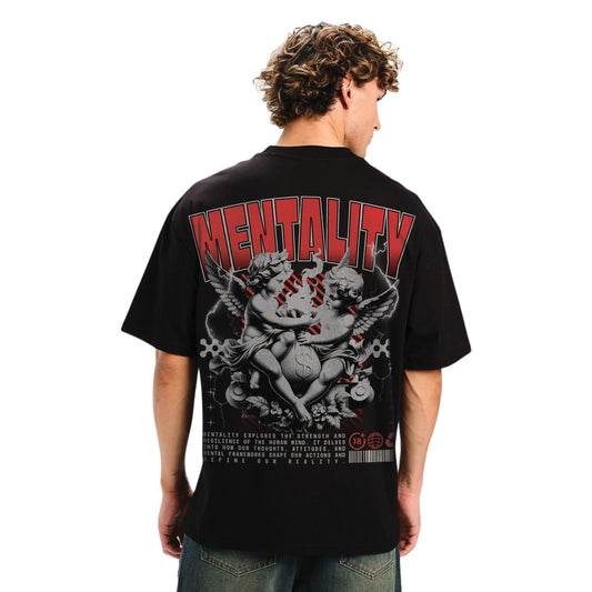 Mentality Cherub Graphic T-Shirt – Mindset Art, Unisex Black Urban Streetwear