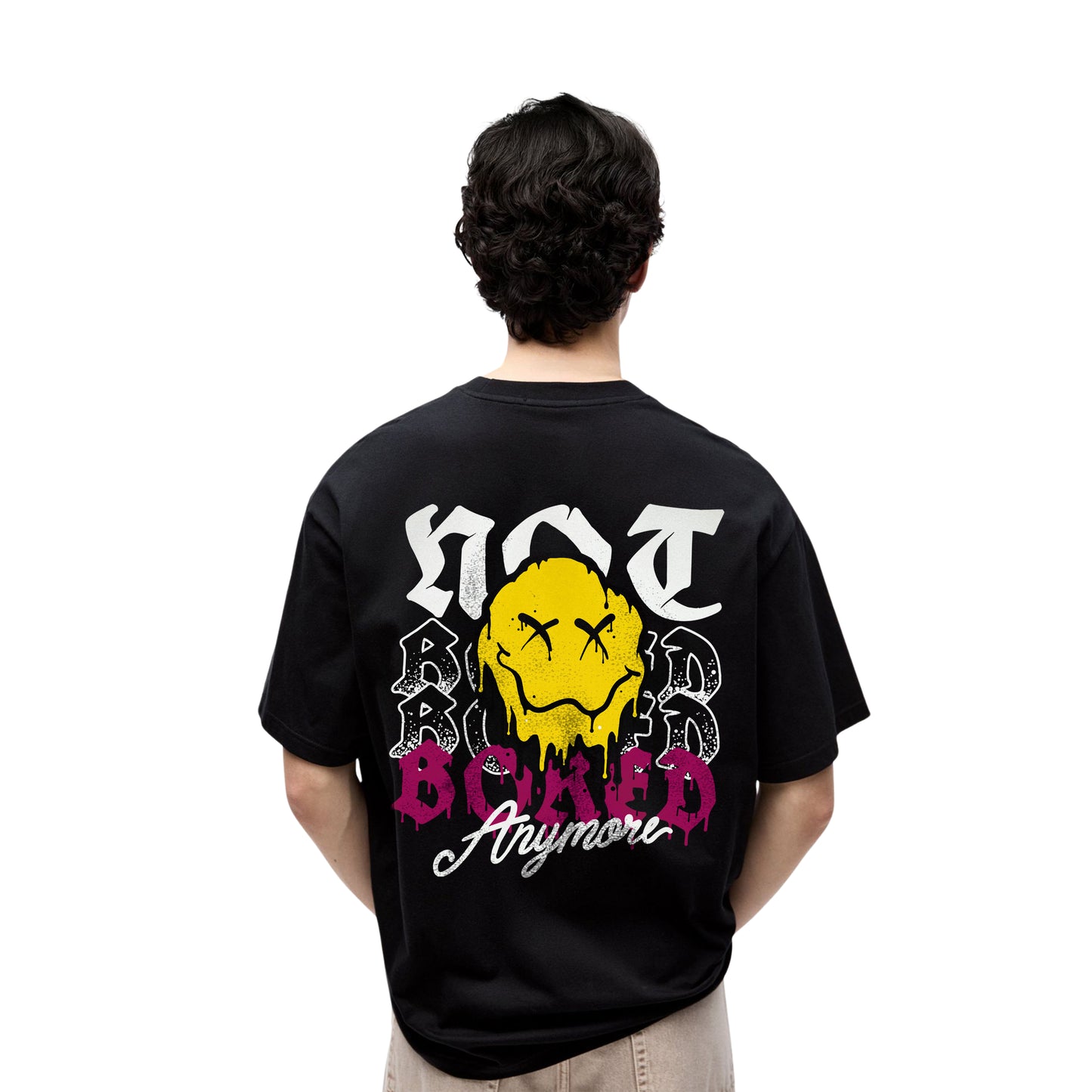 Not Bored Anymore Graffiti T-Shirt – Melting Smiley Face, Unisex Streetwear Tee