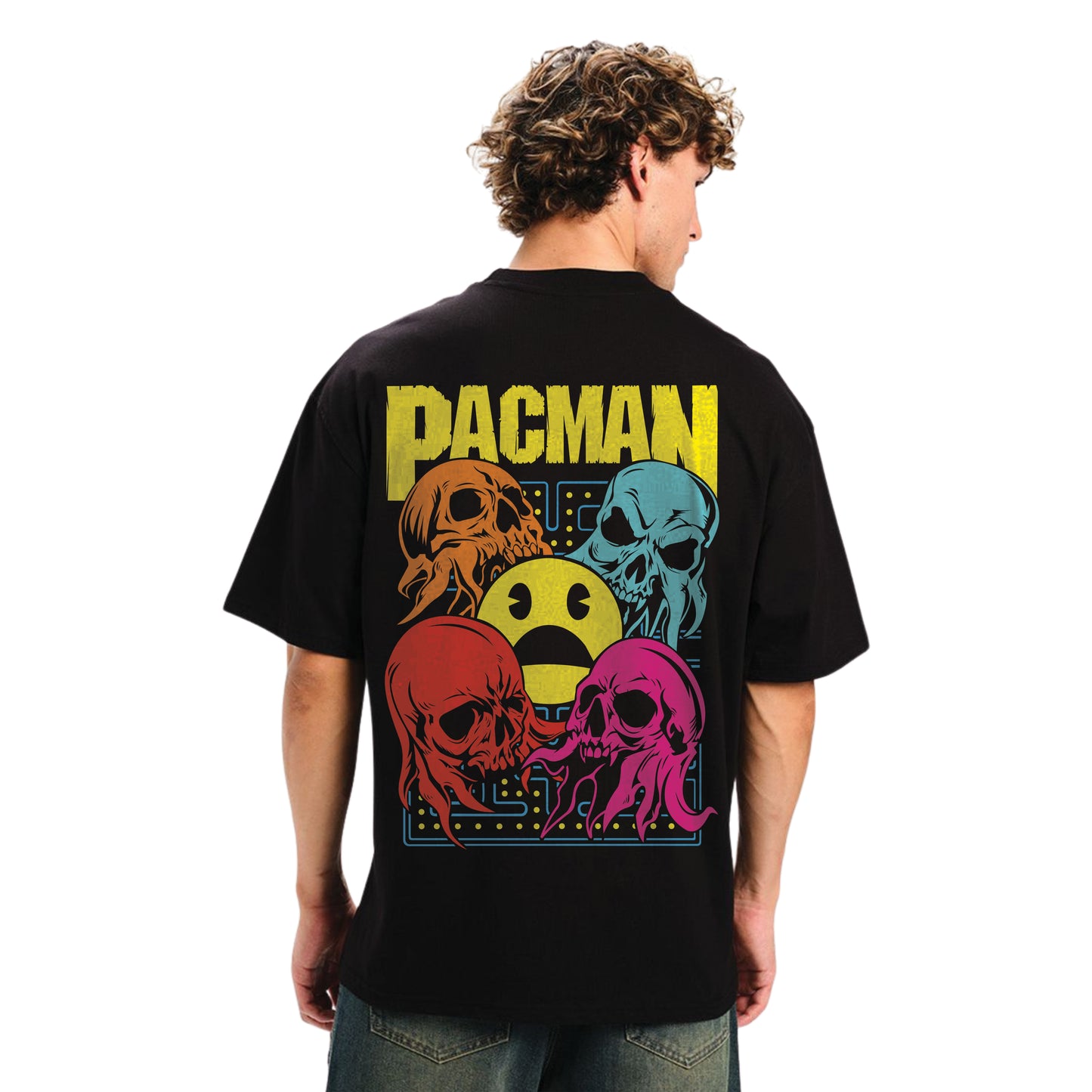 Pac-Man Skull Graphic T-Shirt – Retro Gamer Mashup, Unisex Black Arcade Tee