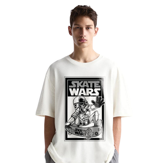 Skate Wars Stormtrooper T-Shirt – Skateboarding Parody Graphic, Unisex White Tee